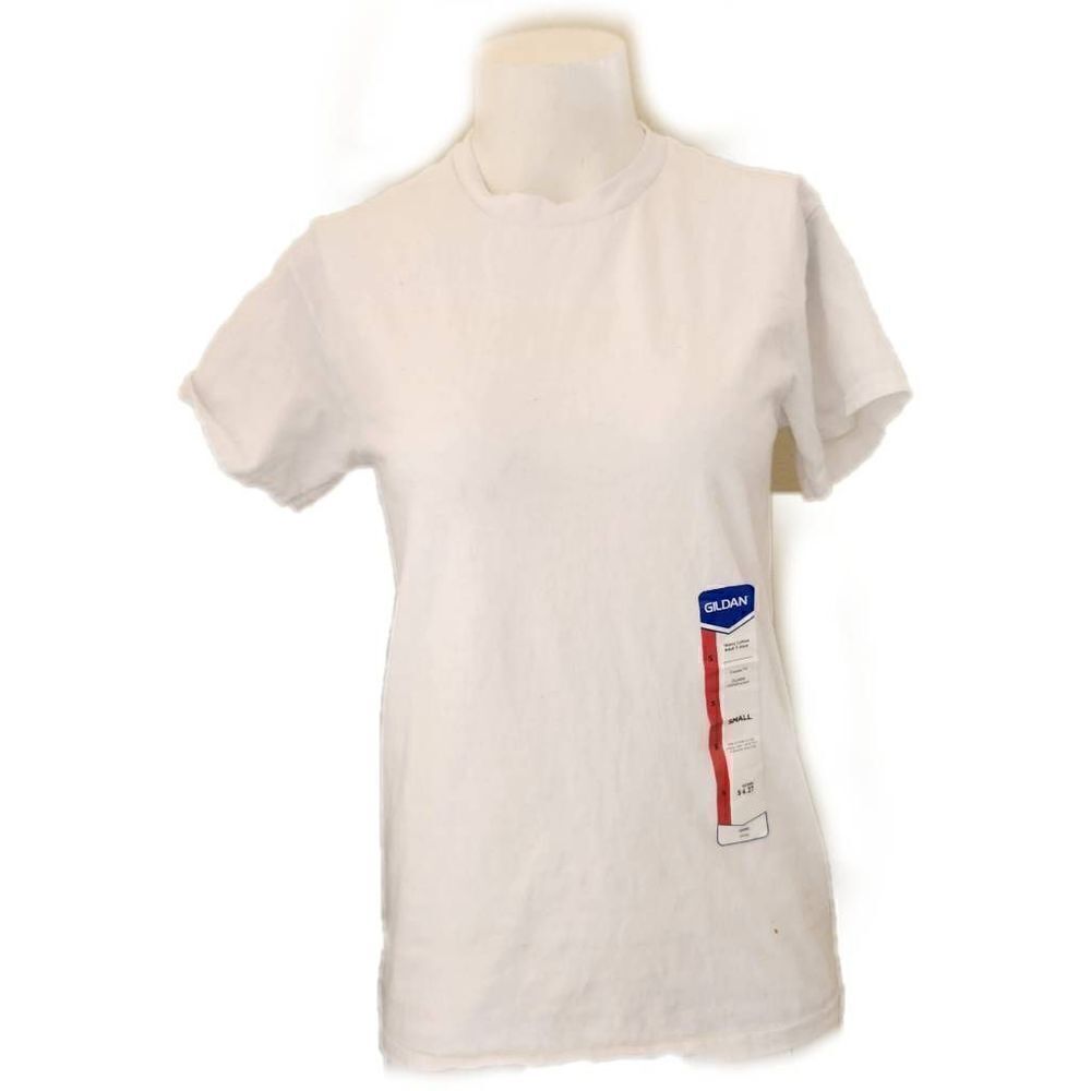 Gildan adult unisex small white tee shirt New crew neck cotton plain